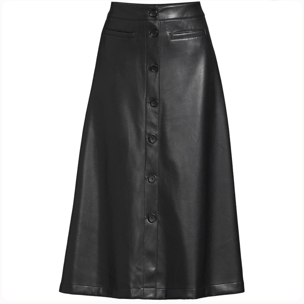 Lands' End Faux Leather Botton Front Midi Skirt